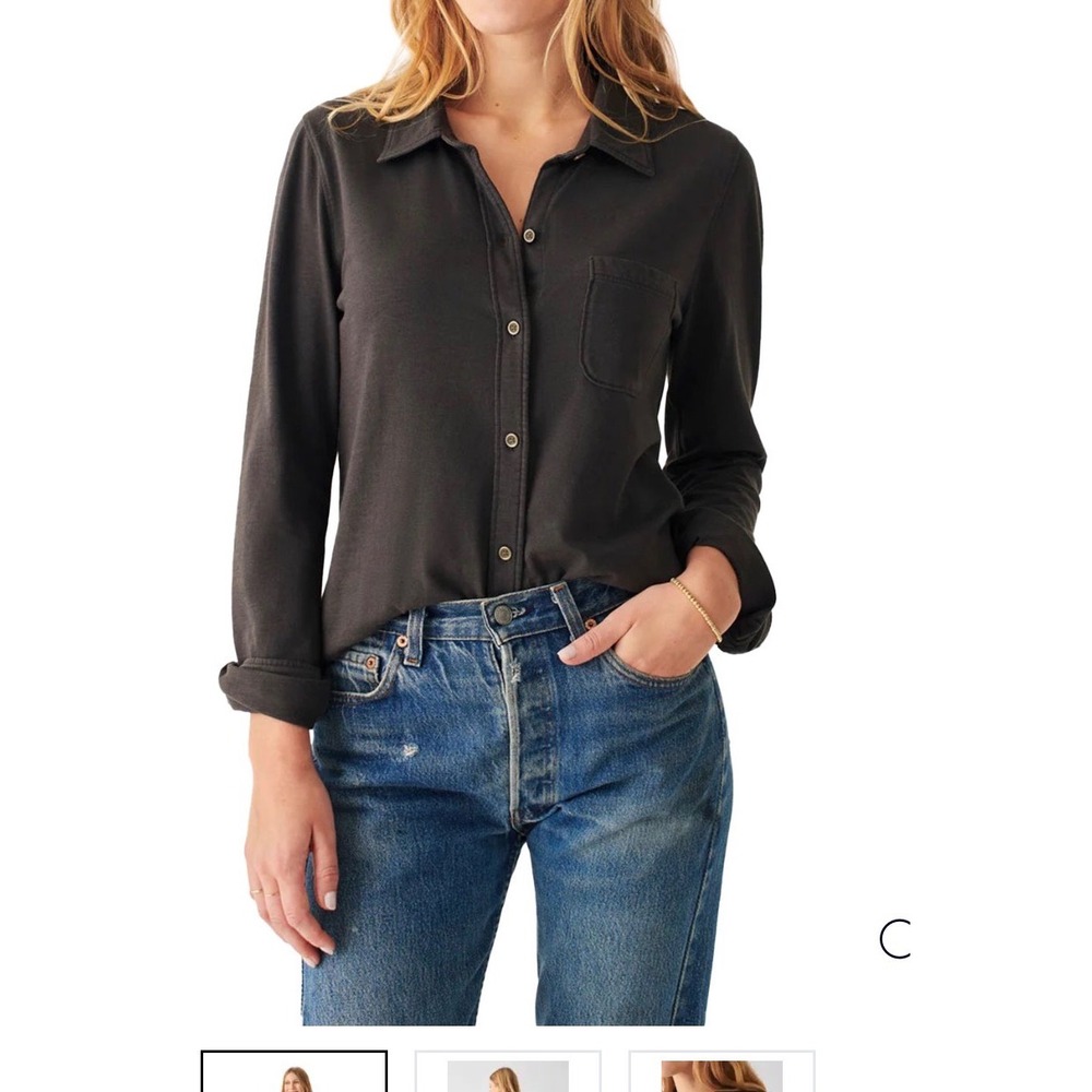 Faherty Brand Organic Cotton Button Down Shirt Gray Long Sleeve XS